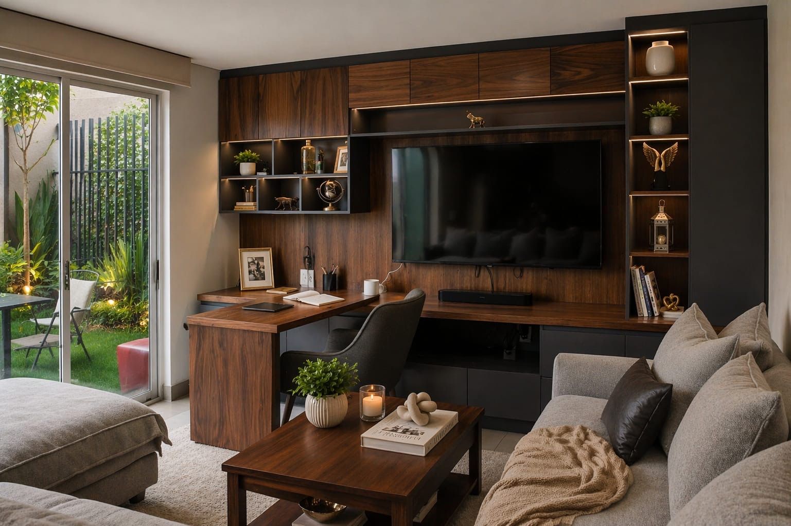 Mueble de televisión con escritorio